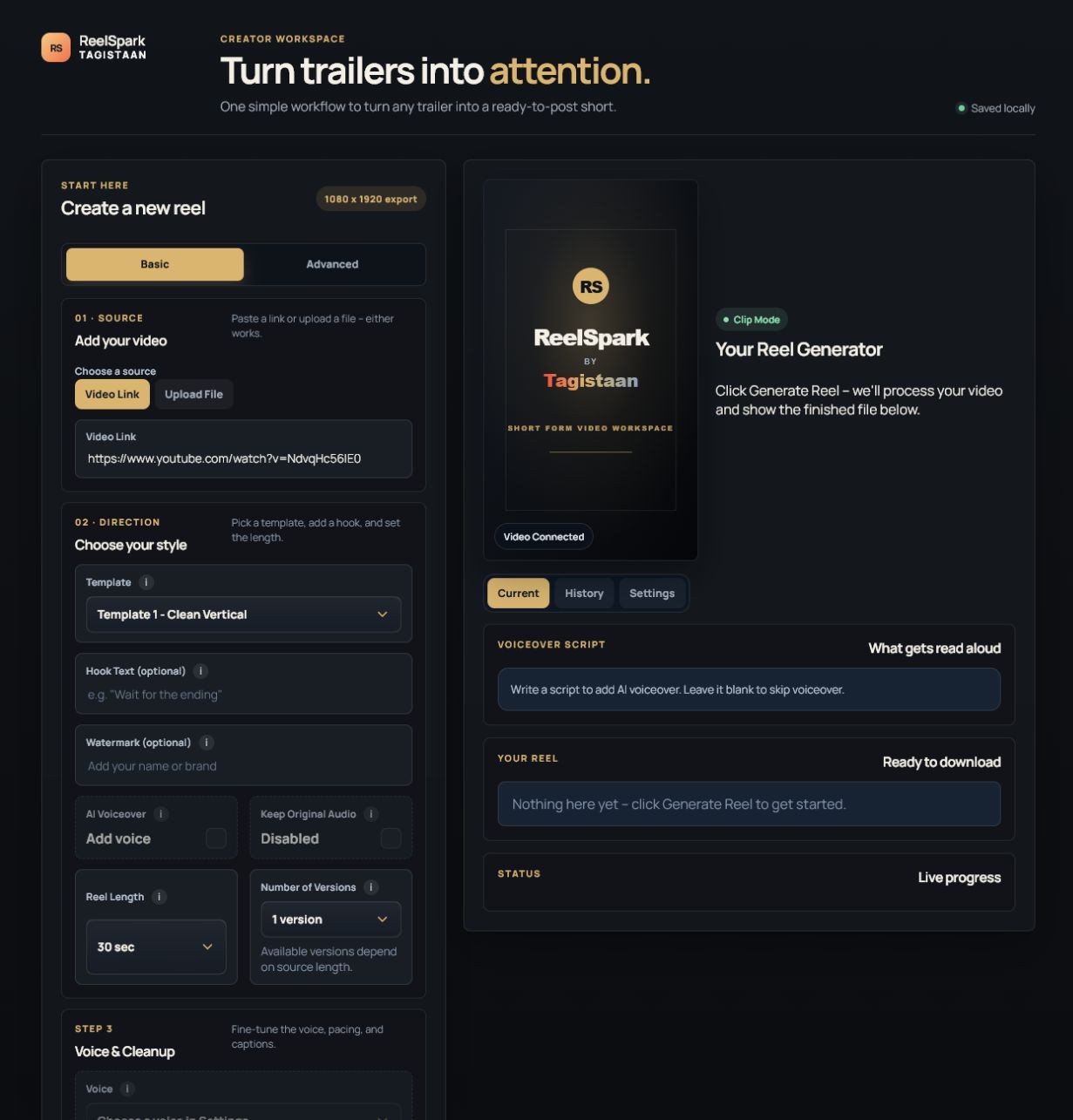ReelSpark creator workspace preview
